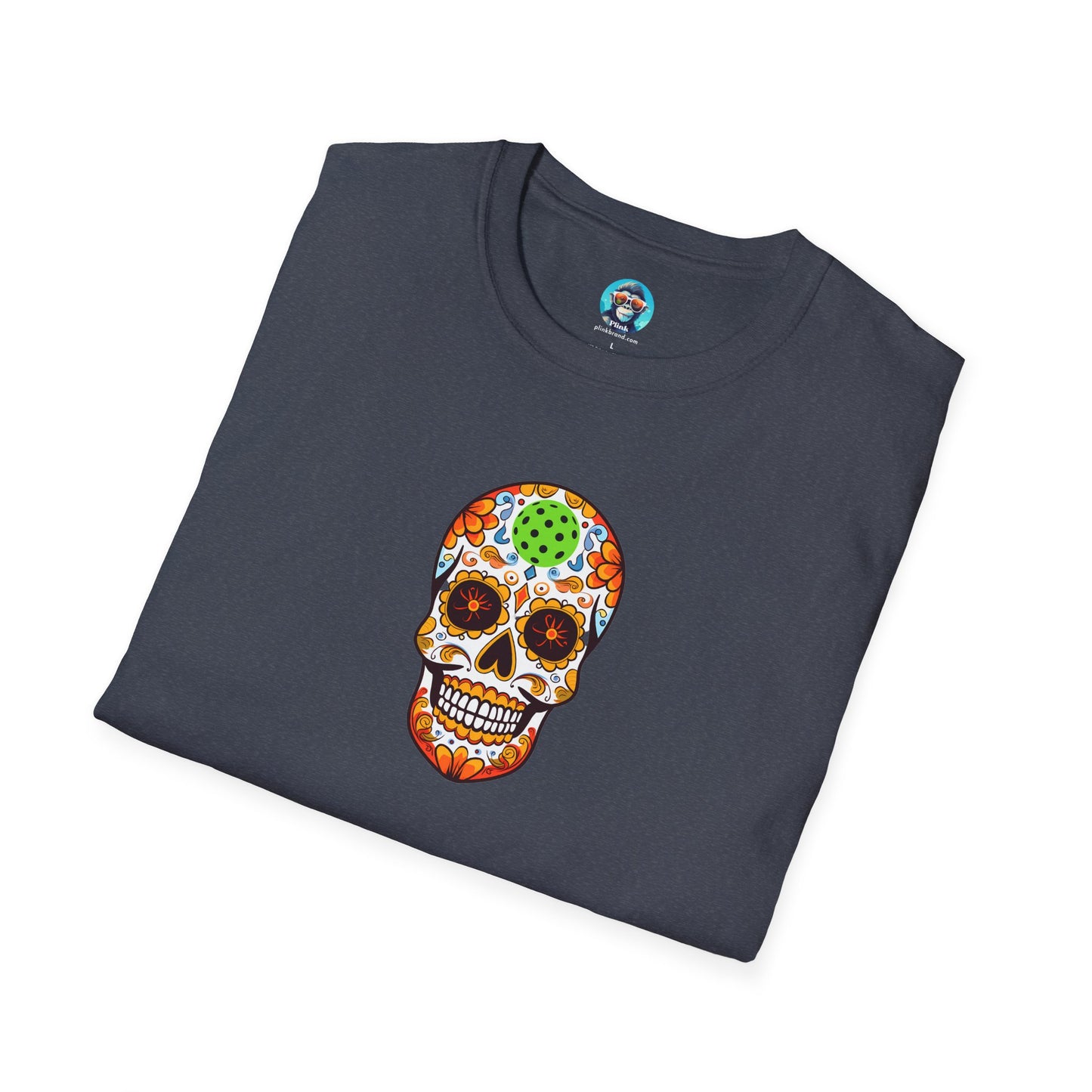 Day of the Dead Pickleball Skull: Unisex Softstyle T-Shirt