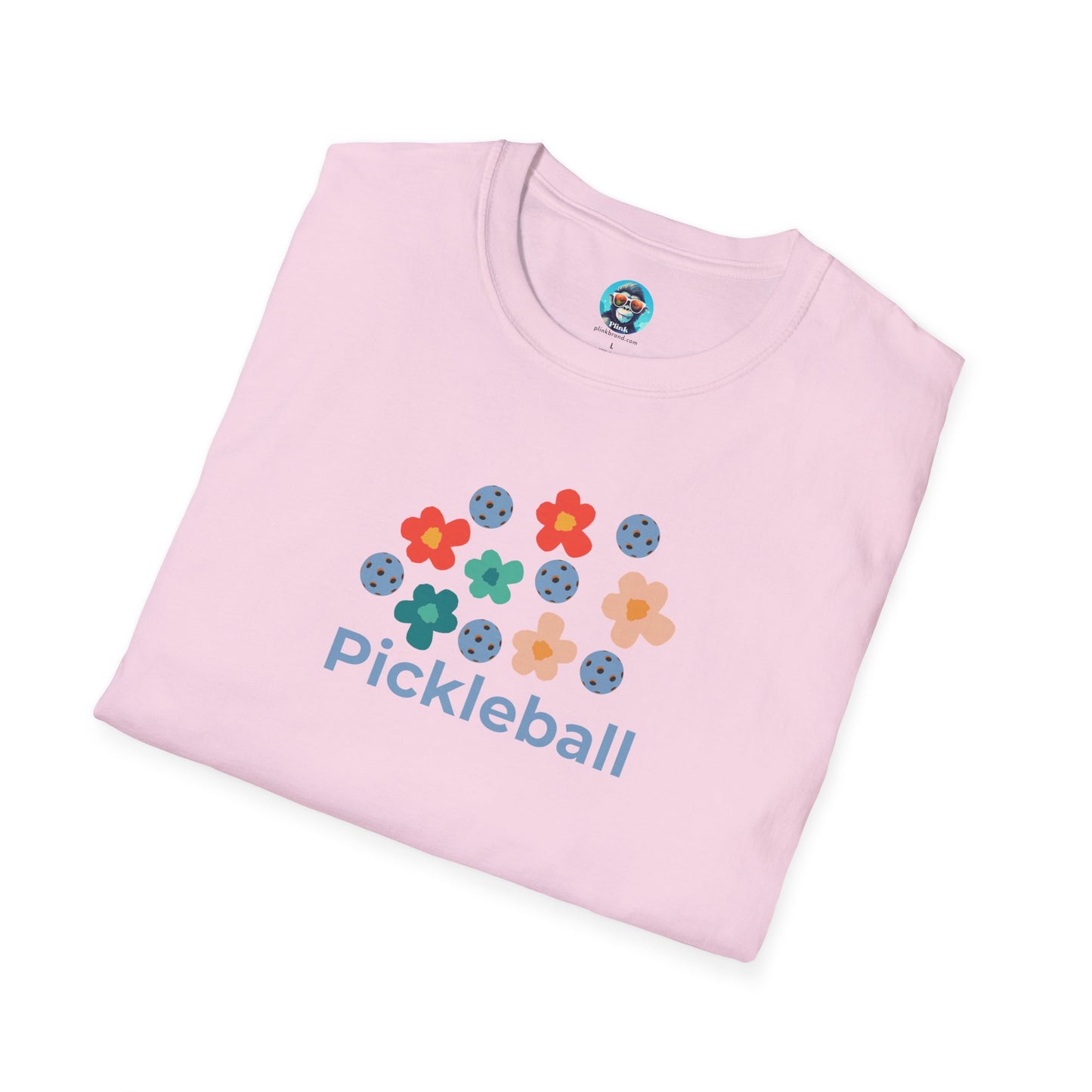 Retro Pickleball Flowers: Unisex Softstyle T-Shirt