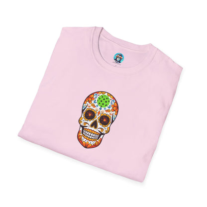 Day of the Dead Pickleball Skull: Unisex Softstyle T-Shirt