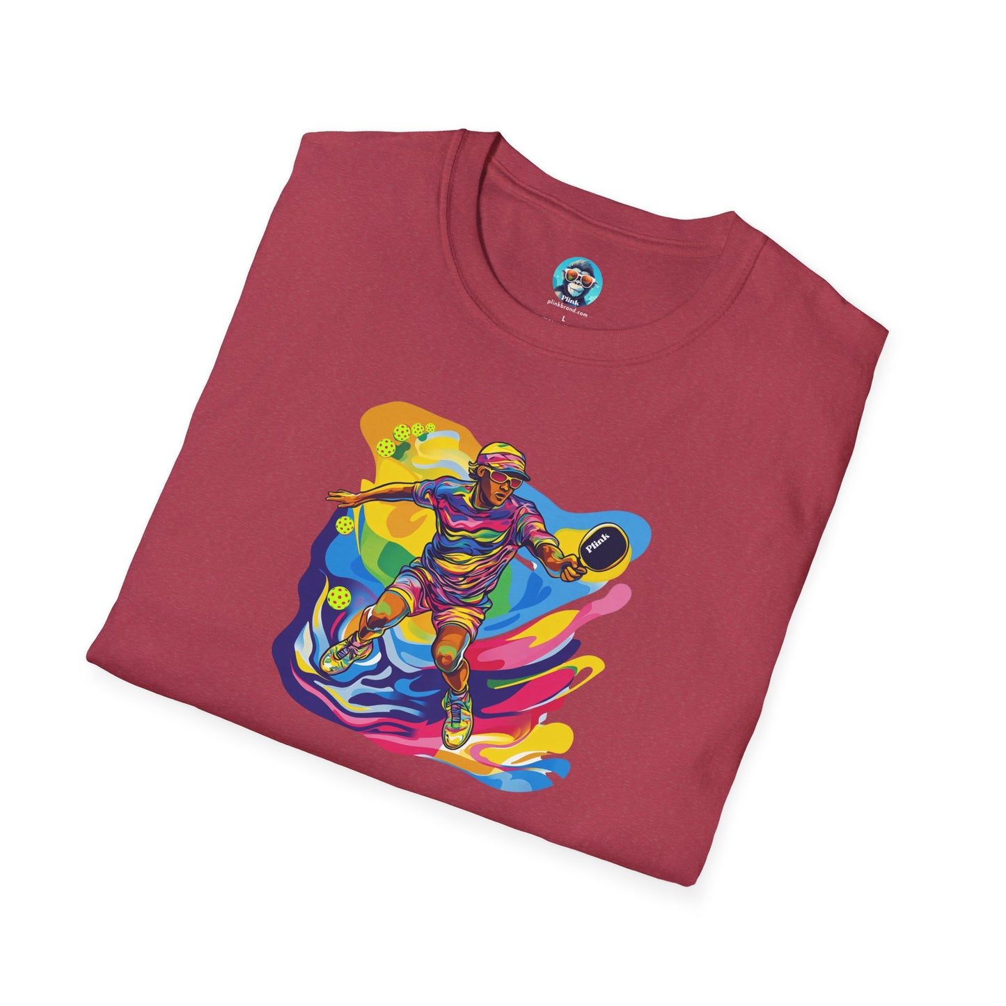 Colorful Pickleball Player: Unisex Softstyle T-Shirt