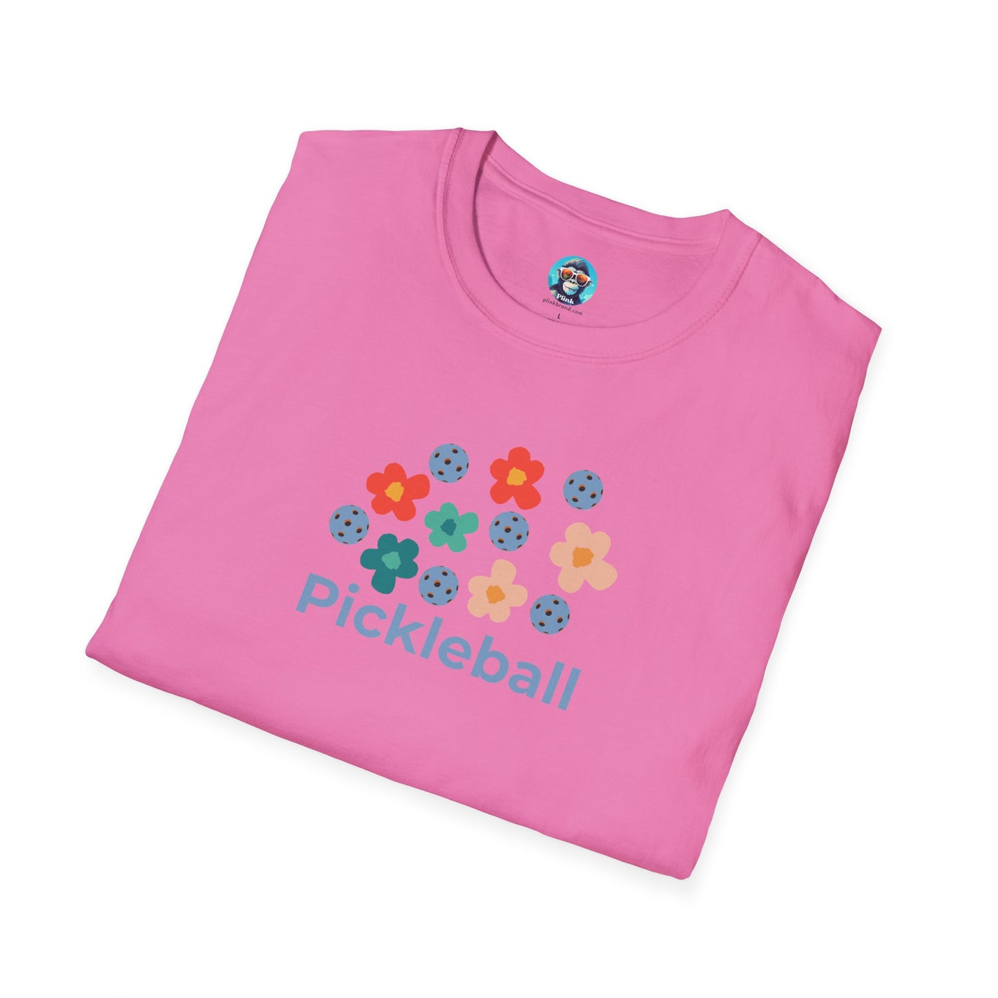 Retro Pickleball Flowers: Unisex Softstyle T-Shirt