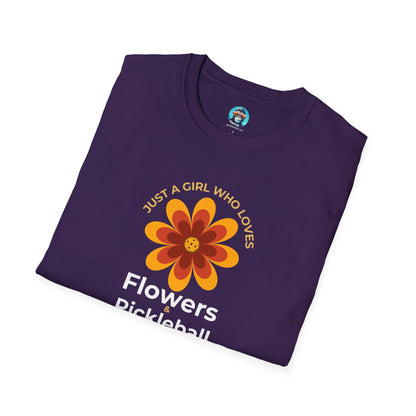 Flowers and Pickleball: Unisex Softstyle T-Shirt