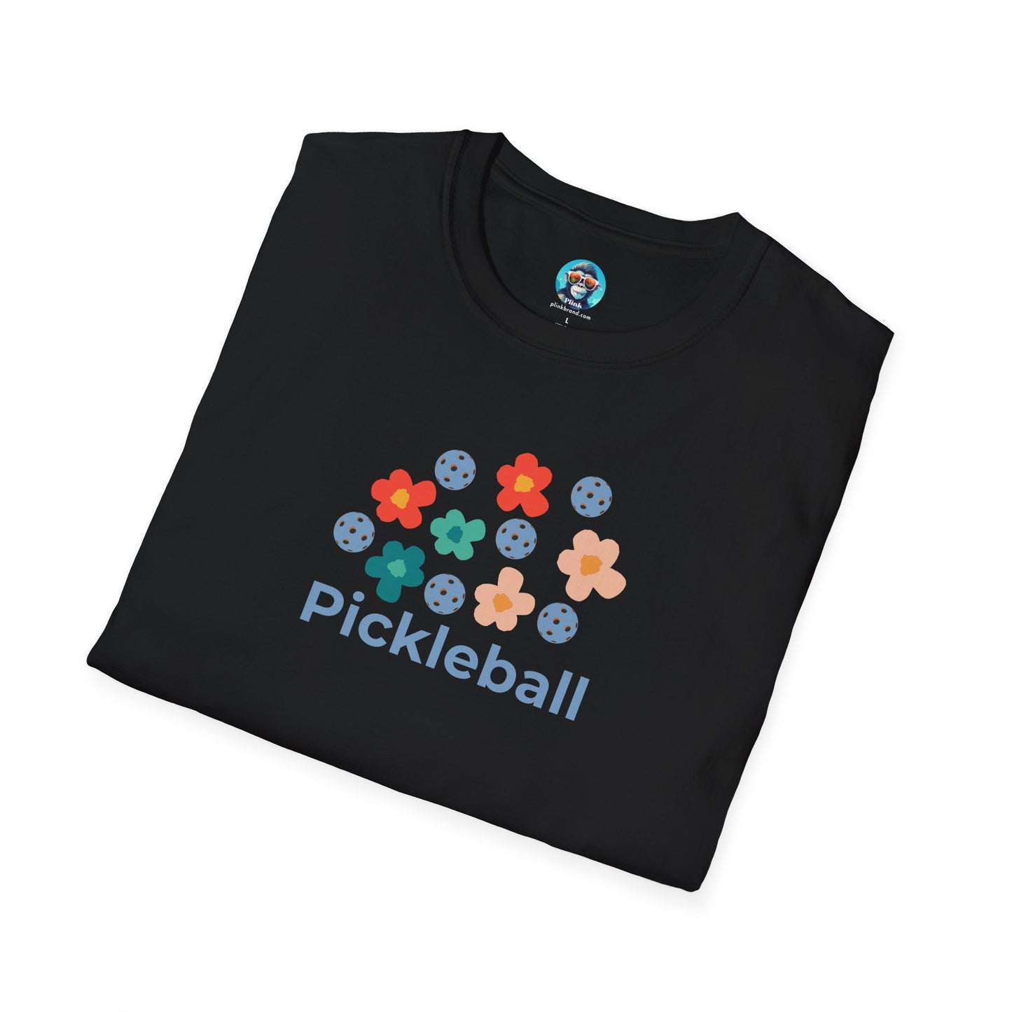 Retro Pickleball Flowers: Unisex Softstyle T-Shirt