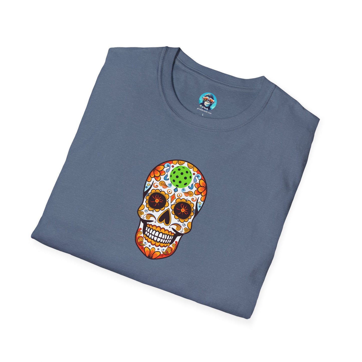 Day of the Dead Pickleball Skull: Unisex Softstyle T-Shirt