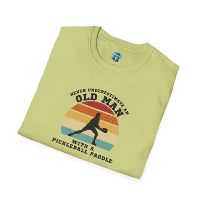 Old Man with a Pickleball Paddle: Unisex Softstyle T-Shirt