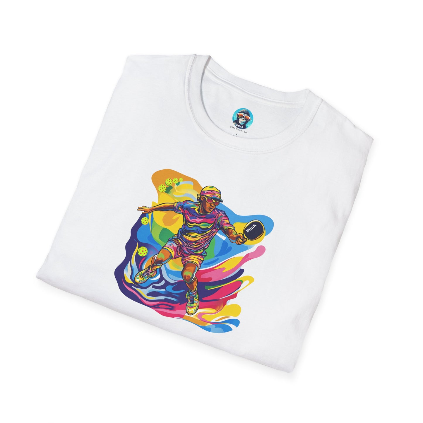 Colorful Pickleball Player: Unisex Softstyle T-Shirt