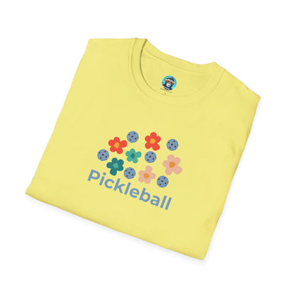 Retro Pickleball Flowers: Unisex Softstyle T-Shirt