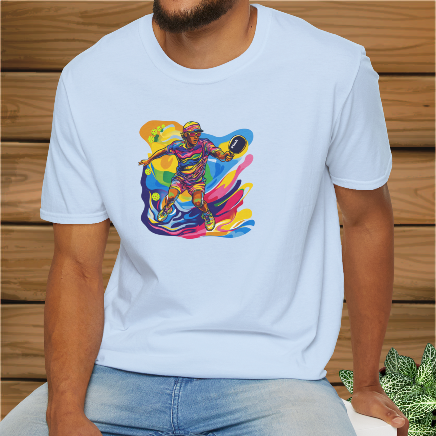 Colorful Pickleball Player: Unisex Softstyle T-Shirt