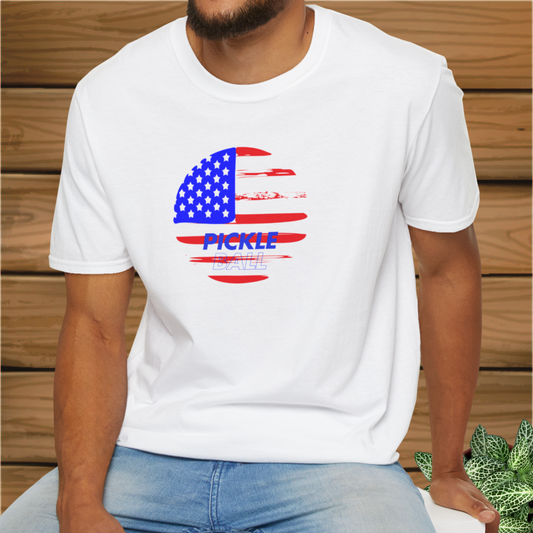 American Flag Pickleball: Unisex Softstyle T-Shirt