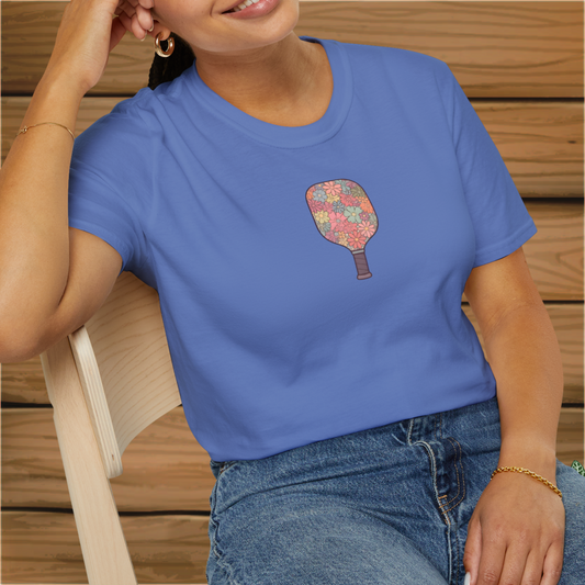 Flower Pickleball Paddle: Unisex Softstyle T-Shirt