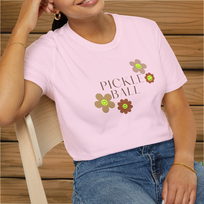 Pickleball Retro Flowers: Unisex Softstyle T-Shirt