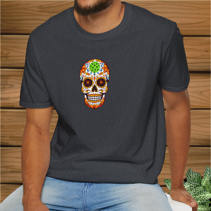 Day of the Dead Pickleball Skull: Unisex Softstyle T-Shirt