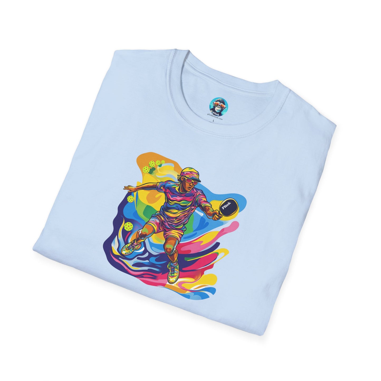 Colorful Pickleball Player: Unisex Softstyle T-Shirt