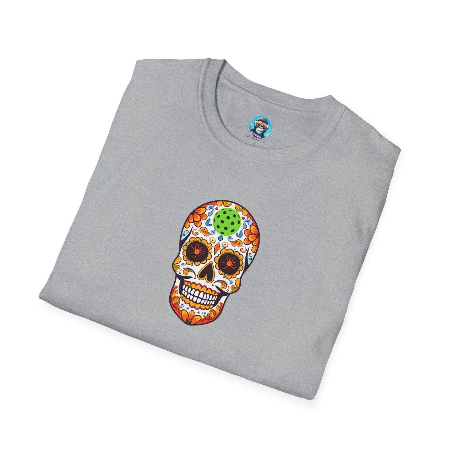 Day of the Dead Pickleball Skull: Unisex Softstyle T-Shirt