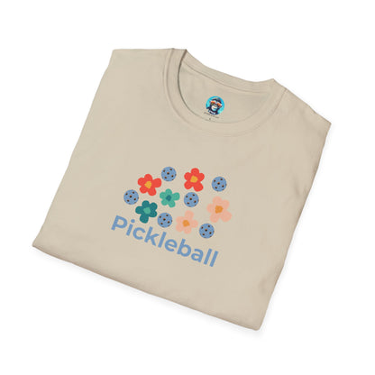 Retro Pickleball Flowers: Unisex Softstyle T-Shirt