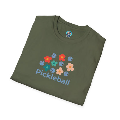 Retro Pickleball Flowers: Unisex Softstyle T-Shirt