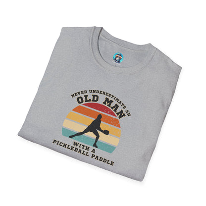 Old Man with a Pickleball Paddle: Unisex Softstyle T-Shirt