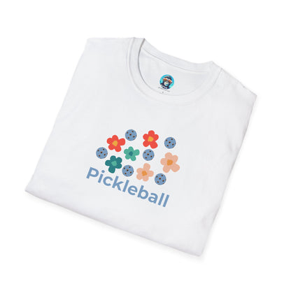 Retro Pickleball Flowers: Unisex Softstyle T-Shirt