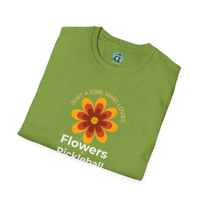 Flowers and Pickleball: Unisex Softstyle T-Shirt