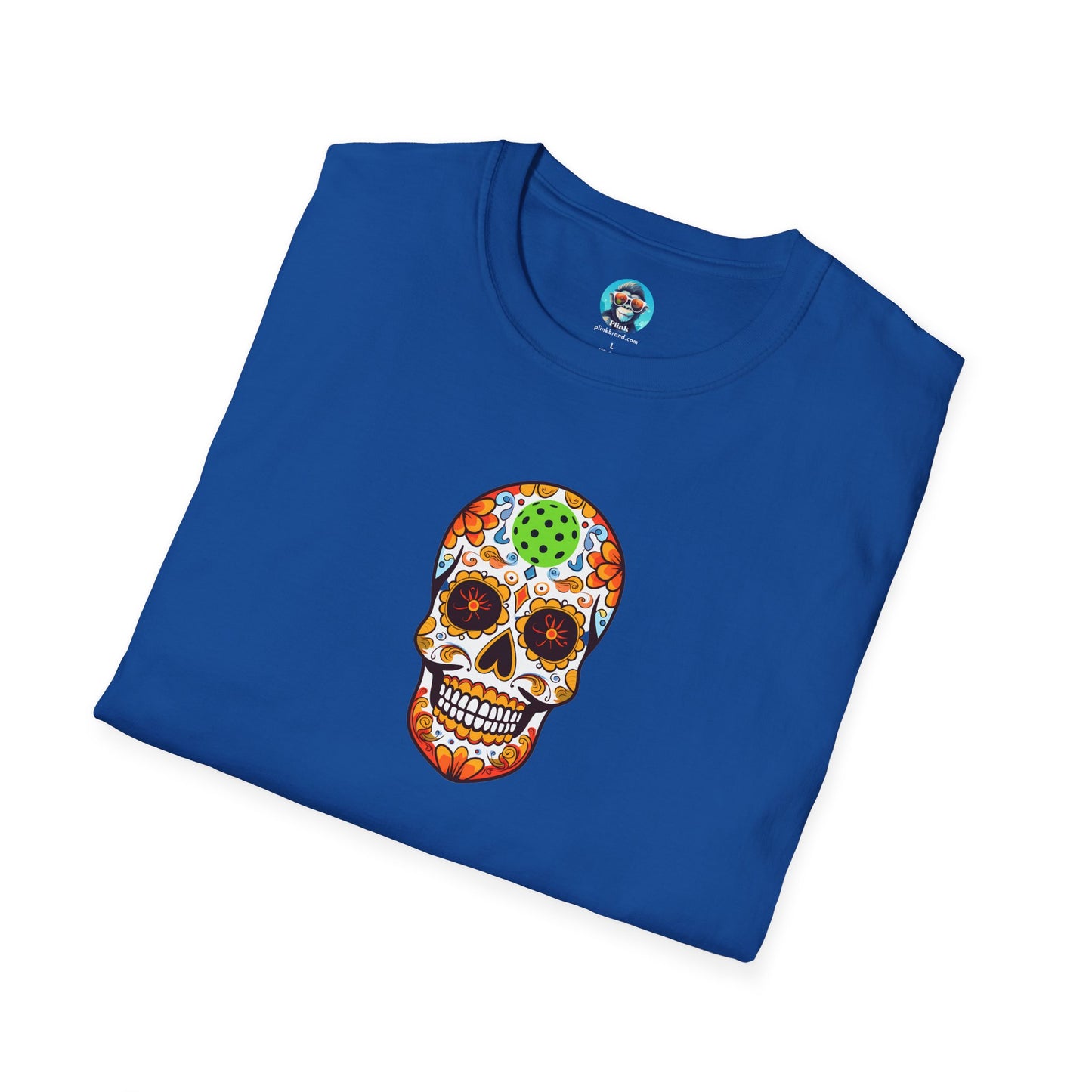 Day of the Dead Pickleball Skull: Unisex Softstyle T-Shirt