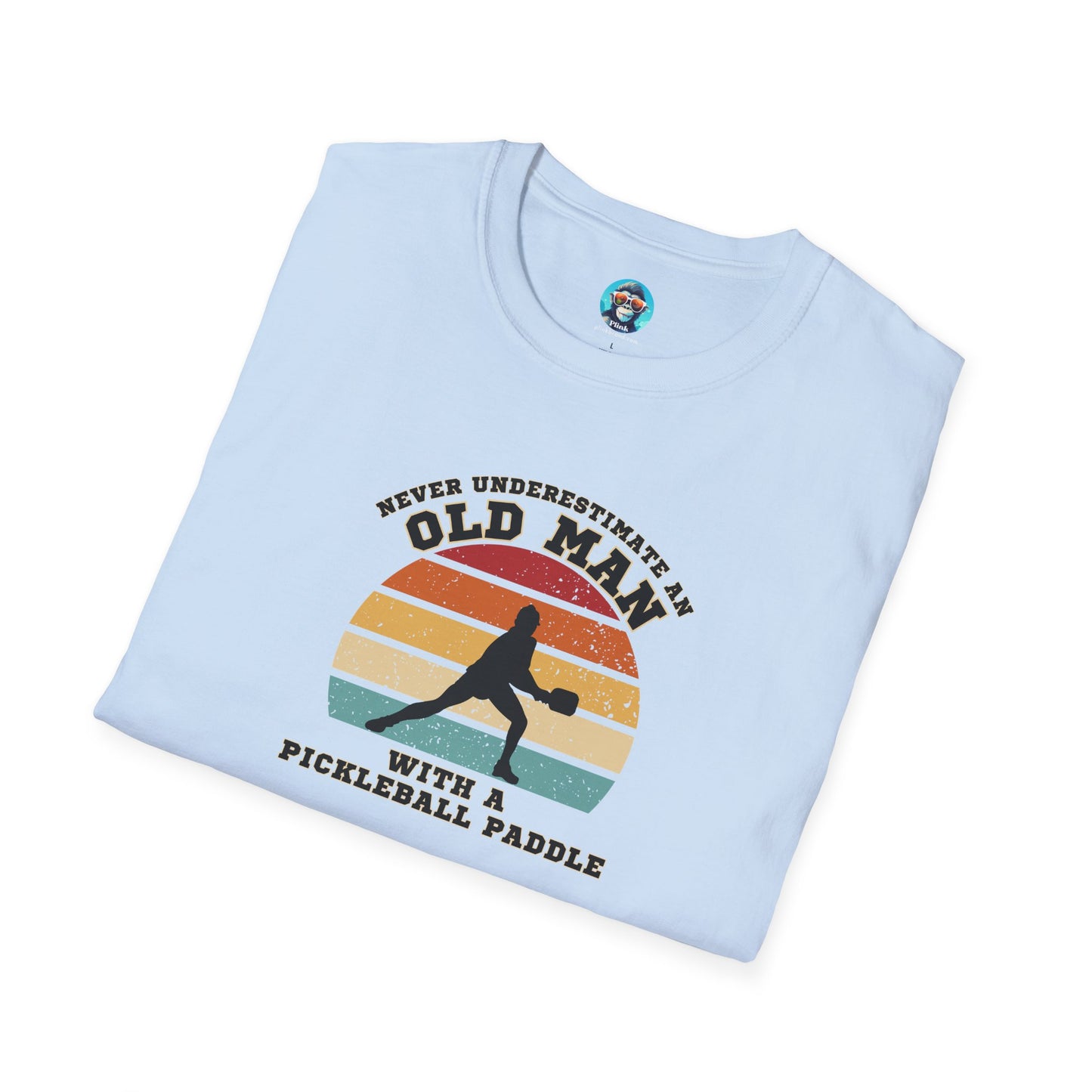 Old Man with a Pickleball Paddle: Unisex Softstyle T-Shirt