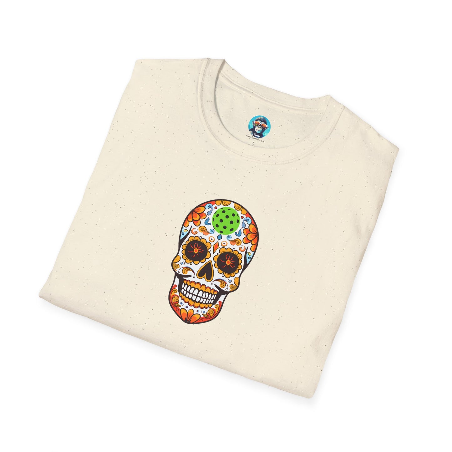 Day of the Dead Pickleball Skull: Unisex Softstyle T-Shirt