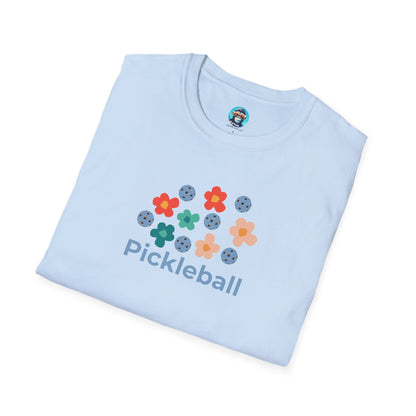 Retro Pickleball Flowers: Unisex Softstyle T-Shirt