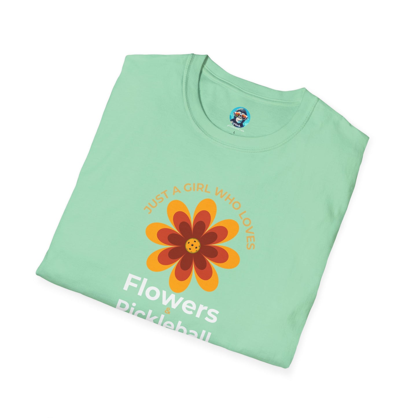 Flowers and Pickleball: Unisex Softstyle T-Shirt